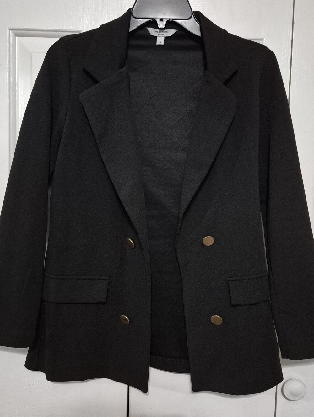 Women's Black Double-Breasted Blazer with Gold Buttons